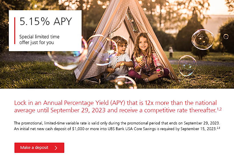 Promotional image. Annual Percentage Yield. Children sitting in a tent and playing.